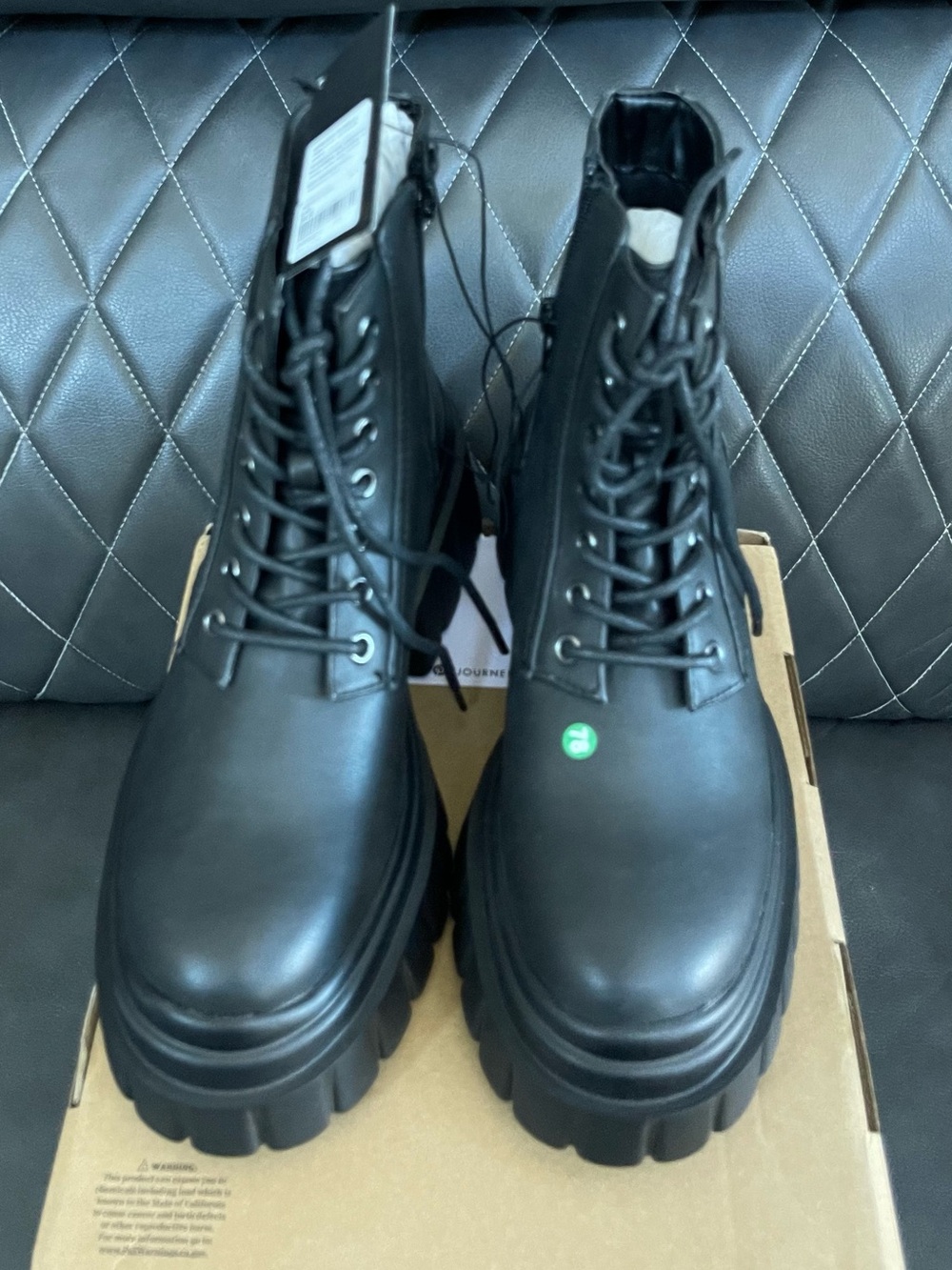 Women's Black Chunky Platform Lace-Up Combat Boots